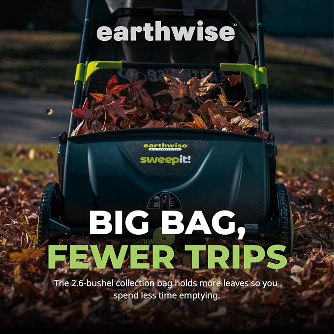Earthwise LSW70021 21-Inch Width Leaf & Grass Push Lawn Sweeper, Black
