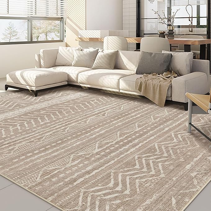 Nakagishi 7x10 Area Rugs Living Room: Washable Boho Large Neutral Soft Farmhouse Rug Stain Resistant Modern Geometric Non-Slip Indoor Floor Carpet for Bedroom Nursery Kids Playroom Office Dining Room