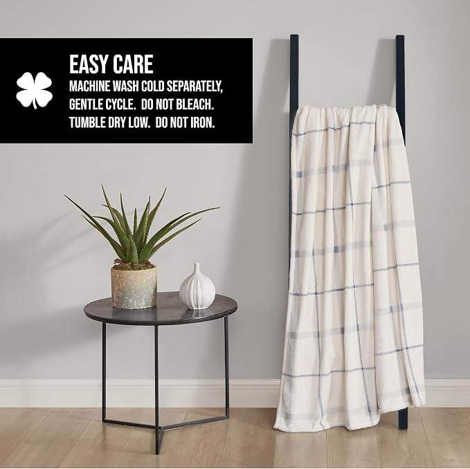 Lucky Brand Palmdale White with Light Blue Plaid 50"x70" Cozy Plush Blanket - Premium Microfiber Throw for Luxurious Comfort