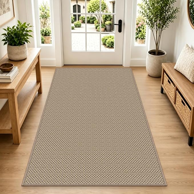 Faux Jute Rugs for Entryway, 3' x 5' Indoor Outdoor Rug, Farmhouse Washable Ultra-Thin Non-Slip Area Rug for Foyer, Backdoor, Living Room, Kitchen, Bedroom, Balcony
