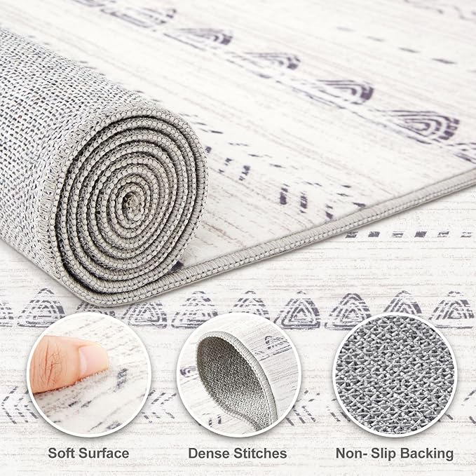 Nakagishi Area Rug Living Room Rugs: 5x7 Washable Boho Large Neutral Farmhouse Soft Moroccan Stain Resistant Indoor Floor Carpet for Bedroom Nursery Kids Playroom Office Dining Room Home House- Gray