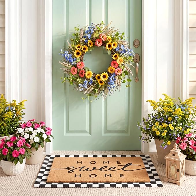 Tinideya 2 Pcs Door Mat Welcome Non Slip Coir Mats Floor Layering Doormats Seasonal for Front Porch Entryway Decor(Home Sweet)