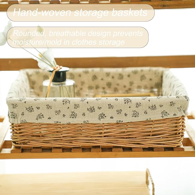 Storage basket,Woven handmade baskets for storage with liners,Rectangle storage bins for shelves,Closet,Organizing (Wicker)