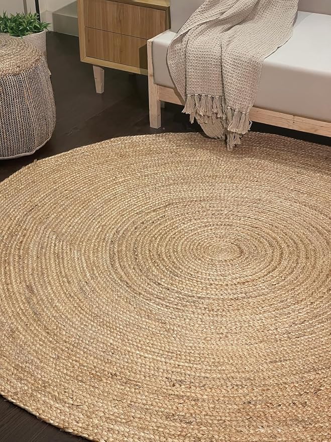 Chardin home Hand Woven Natural Jute Braided Rug – 6' Round | Rustic Boho Farmhouse Reversible Area Rug for Living Room, Dining Room, Nursery, Entryway, Study, or Patio | Solid Natural Fiber Rug