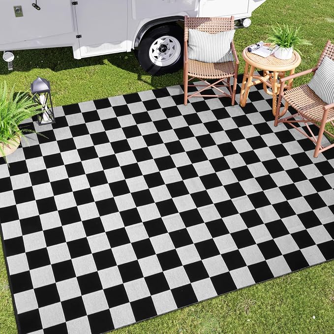 Seavish Checkered Area Rug, 5x6.5 Ft Black and White Outdoor Area Rug | Farmhouse Checkerboard Washable Rugs, Low Pile Cotton Woven Rugs for Living Room Bedroom Dining Room Entryway Office Dorm