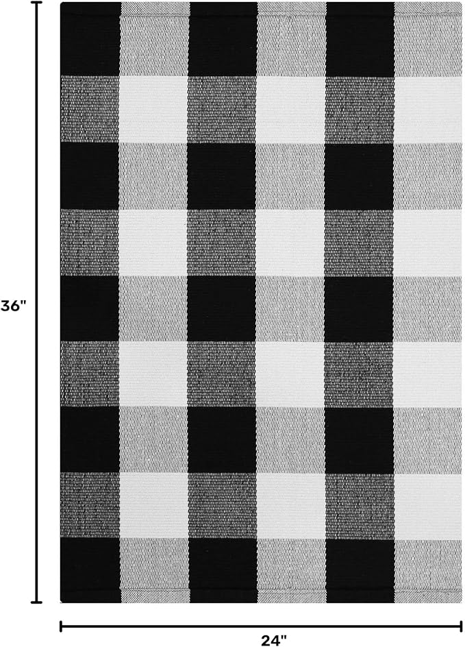 KOZYFLY Buffalo Plaid Area Rugs 2x3 Ft Black and White Checkered Rug Washable Front Door Mat Hand Woven Cotton Outdoor Rug Small Rug for Front Porch Kitchen Entryway Patio Bathroom