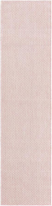 Unique Loom Collection Casual Transitional Solid Heathered Indoor/Outdoor Flatweave Area Rug (2' x 8' Runner, Whisper Pink/Ivory)