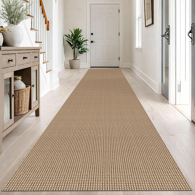 IOHOUZE Washable Exrea Long Hallway Runner Rug 3x14 Non Slip Rubber Backed Kitchen Runner Entryway Runner Indoor, Woven Rugs Floor Carpet for Kitchen Hall Entryway Stair, Orange/Tan/Brown