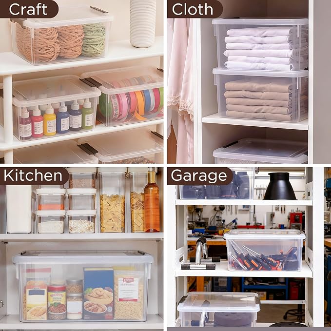 Citylife 17QT Plastic Storage Bins with Lids,5Packs Large Containers | Stackable Box with Locking Latches for Home, Office, Closet & Pantry Organization,Clear