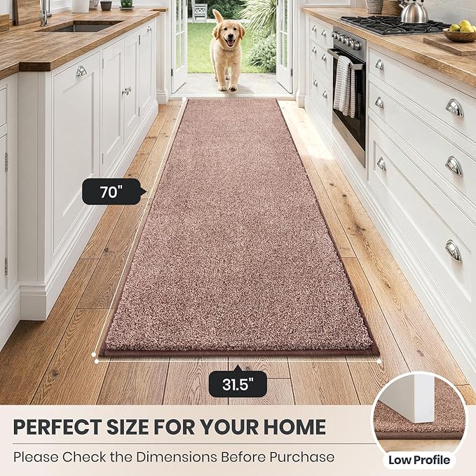 PURRUGS Dirt Trapping Door Mat 31.5" x 70", Non-Slip Machine Washable Entryway Rug, Dog Doormat, Indoor Front Door Mat, Super Absorbent Entry Rug for Muddy Shoes & Paws, Brown-Light Cream