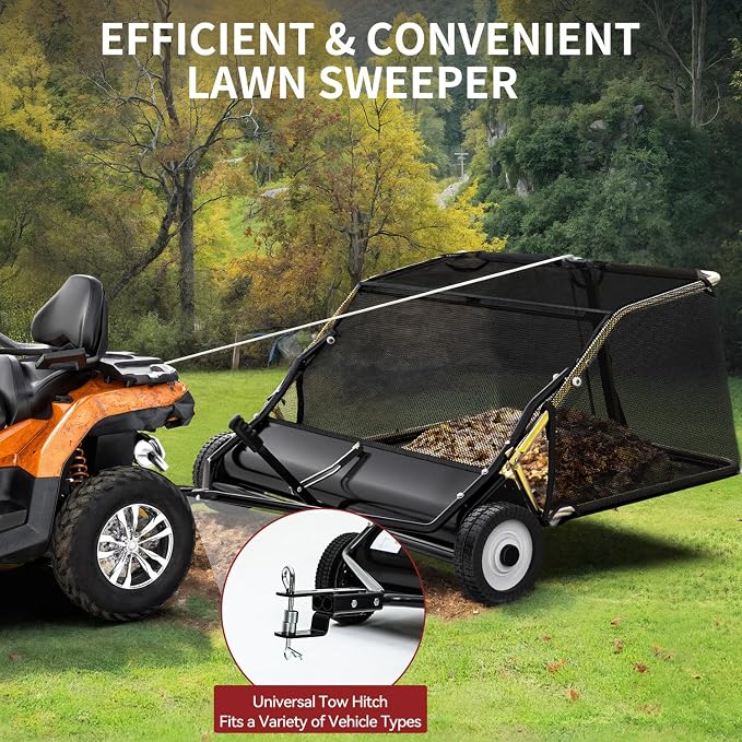 YITAMOTOR 50" Lawn Sweeper Tow Behind with 25 cu.ft Capacity Collector | 50" Tow Behind Lawn Sweeper with 25 cu.ft Large Hopper. Rotating brush drum, Pull Behind Lawn Sweeper for Tractors/ATVs.