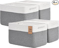 Storage Baskets for Organizing, 4 Pack Baskets for Shelves, Decorative Storage Bins for Shelves, Cotton Rope Storage Basket with Handles, Woven Basket for Storage, 13''Lx8.7''Wx7.9''H, White & Gray