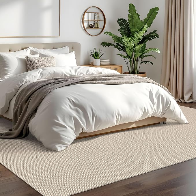 IOHOUZE Washable Area Rug 6x9 Non Slip Rubber Backed Rugs for Living Room, Dining Room Rugs Bedroom Rug, Woven Indoor Floor Carpet for Living Room Nursery Office, Cream/Beige
