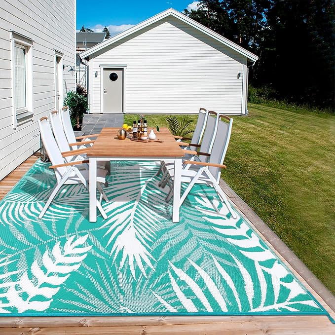 Outdoor Rug 5x7 ft, Reversible Waterproof Plastic Straw Patio Rugs, RV Mat for Outside Quick Dry Carpet for Deck Porch Poolside Beach Camper Backyard