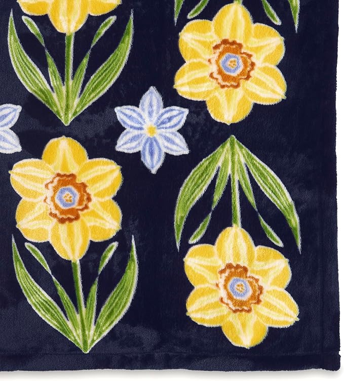 Vera Bradley Women's Fleece Plush Throw Blanket, Daffodils Subtle, One Size