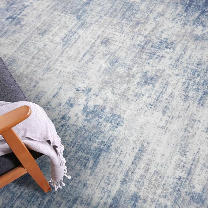 IOHOUZE Abstract Runner Rug 3x20 Ft Extra Long Washable Runners for Hallways, Non Slip Kitchen Runner Printed Faux Wool Entryway Runner Indoor, Modern Floor Carpet for Hall Stair, Light Blue Grey