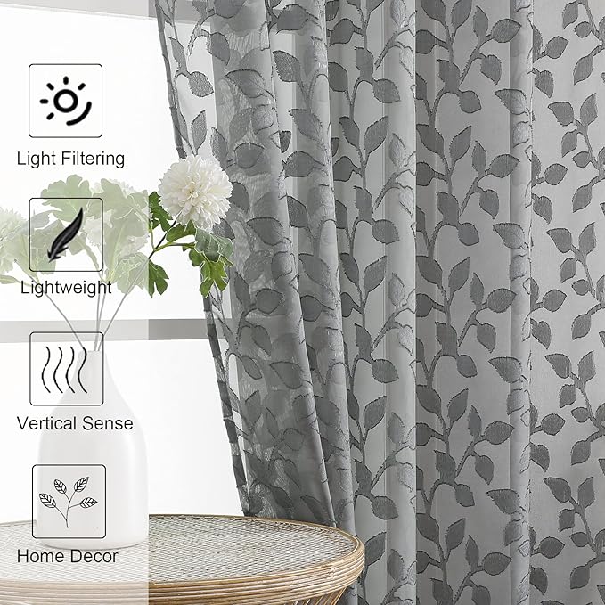 Chyhomenyc Charcoal Grey Sheer Curtains 54 Inch Length - Image 6
