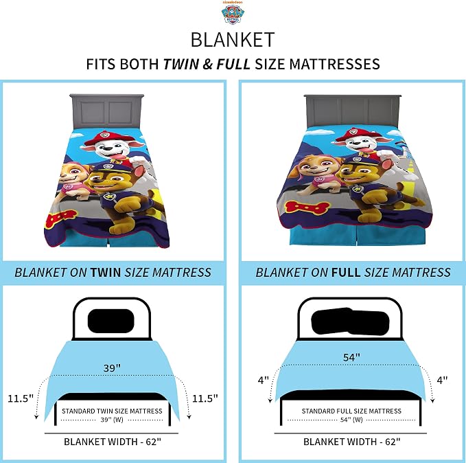 Franco Kids Bedding Super Soft Plush Micro Raschel Blanket, 62 in x 90 in, Paw Patrol