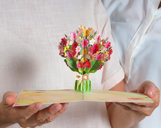 Paper Love Pop Up Cards 2 Pack - Includes 1 Spring Bouquet and 1 Cherry Blossom Park, for All Occasions, Mother Day, Birthday, Just Because- Includes Envelope and Note Tag