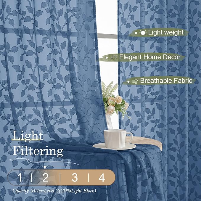 Chyhomenyc Dusty Blue Sheer Curtains 72 Inches Long 2 Panels Set, Light - Image 2