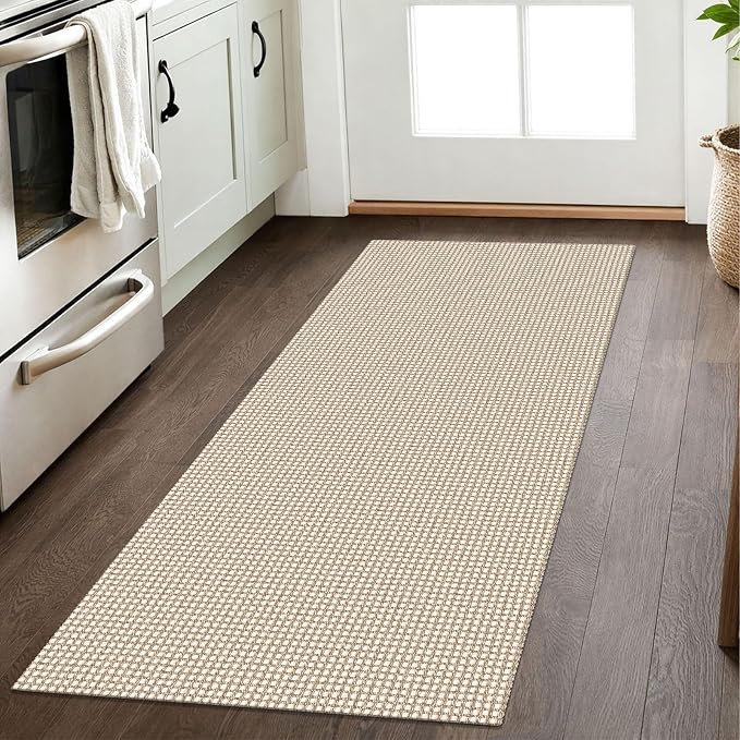 IOHOUZE Washable Runner Rug 2x5 Non Slip Runners for Hallways Entryway Runner Indoor, Kitchen Throw Rug Woven Cotton Floor Carpet for Hall Entrance Bedroom, Cream/Beige