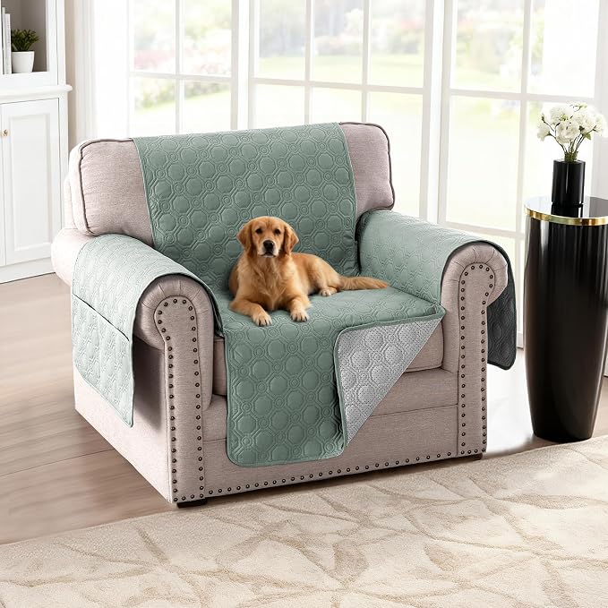 H.VERSAILTEX 100% Waterproof Armchair Covers Thick Durable Couch Covers Triple Nonslip Furniture Protector for Dogs, Children, Pets, Machine Washable (Chair, Lily Pad)