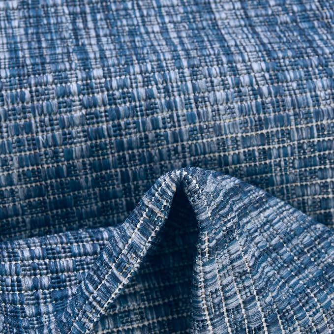 Unique Loom Collection Casual Transitional Solid Heathered Indoor/Outdoor Flatweave Area Rug (5' 1" Round, Blue/Navy Blue)