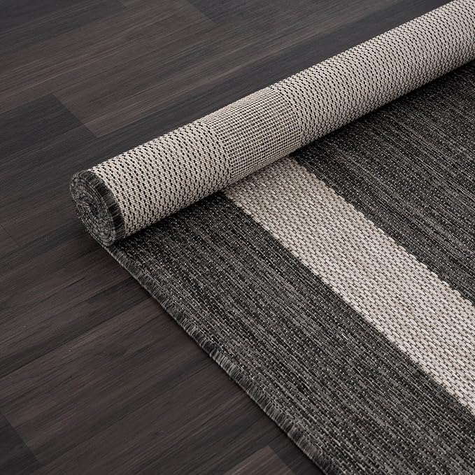CAMILSON Outdoor Rug 6x9,Modern Outside Rugs for Patios Porches Waterproof Durable Washable Non-Shedding, Easy-to-Clean Indoor Outdoor Area Carpet (6 x 9, Bordered - Dark Gray/Light Gray)