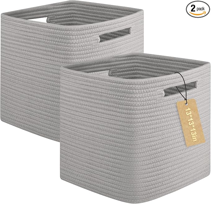 OIAHOMY Storage Cubes, 13 Inch Cube Storage Organizer, Collapsible Storage Bins, Baskets for Organizing, Storage Bins for Shelves-Grey, 2-PACK