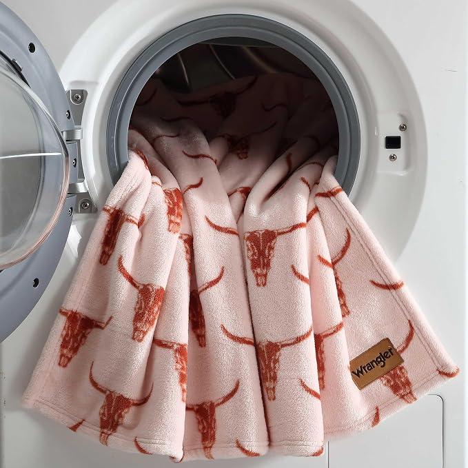 Wrangler - Blanket, Super Soft Plush Bedding, Yellowstone Inspired Throw Blanket for Couch or Bed (Steer Head Peach, 50" x 70")