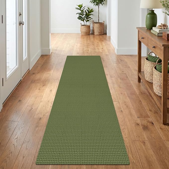 IOHOUZE Washable Runner Rug 2x7 Non Slip Runners for Hallways Entryway Runner Indoor, Kitchen Rugs Woven Cotton Floor Carpet for Kitchen Hall Entrance Bedroom, Olive Green/Earthy Green