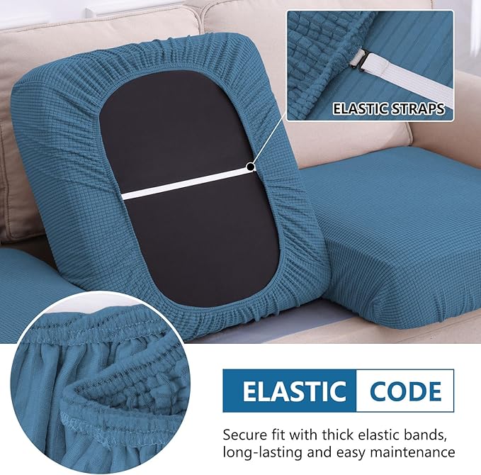 hyha Waterproof Couch Cushion Covers for Pets, Non Slip Sofa Seat Cover for Dogs Washable, Soft Thick Stretch Jacquard Fabric, Sofa Slipcovers with Elastic Bottom (1 Piece for Backrest L, Blue)