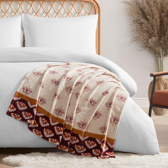 Jessica Simpson Plush 50"X70" Throw Blanket - Celeste Burgundy/Red - Luxurious Plush Blanket for Ultimate Comfort and Cozy Warmth