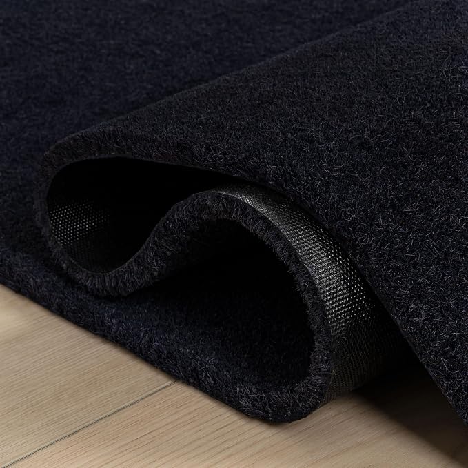 JONATHAN Y Peater Classic Casual Commercial Natural Coir Black 17 in. x 30 in. Doormat for Entrance, Front Door, Entryway CHG100H-1730