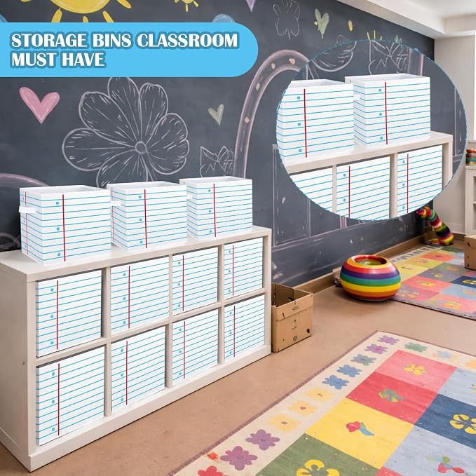 RattanView 6 Pcs 11in Notebook Fabric Storage Bins Classroom Must Have Cubby Basket Bins Return School Treasure Prize Box End of Year Organization for Daycare Elementary Preschool