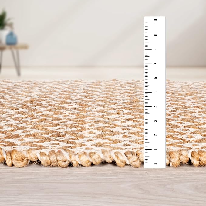 THE BEER VALLEY Jute Cotton Diamond Kitchen Rug 2x3 Feet - Natural White | Small Neutral Area Door mat for Entryway, Easy Clean Outdoor Indoor Boho Entry Rugs