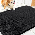 Smiry Dog Door Mat for Muddy Paws 34x21, Absorbent Dirt Trapper, Non-Slip Washable Chenille Entryway Rug for Inside Floor, Black, Classic Solid