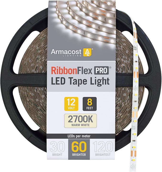 Armacost Lighting RibbonFlex Pro 12V White LED Strip Lights 60 LED/m, 2700K, 8.2 ft, 132210
