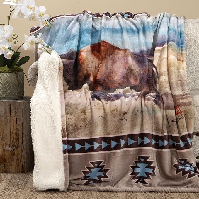 Carstens, Inc. Dean Crouser Plush Sherpa Fleece Oversized Throw Blanket 54" x 68", Renegade Buffalo