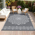 Pauwer Outdoor Rug 6x9, Waterproof Plastic Straw Camping Rug, Floral Grey | Reversible Patio Rug, UV Resistant Indoor Outdoor RV Mat Carpet For Deck, Camper, Porch, Balcony, Backyard, Picnic, Foldable