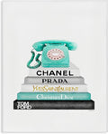 Stupell Industries 'Grey Teal and Black Fashion Bookstack with Teal Phone', Canvas Art, 16 x 20 Inches, Easy to Hang and Sturdy, Made in USA, by Amanda Greenwood