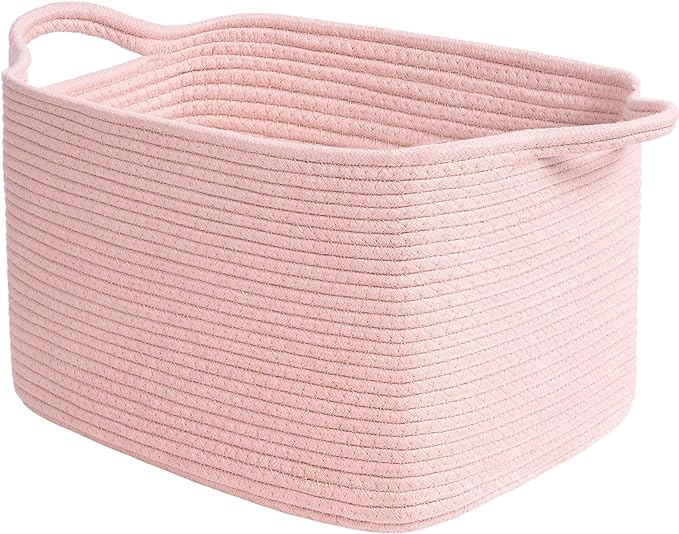 Goodpick Cotton Rope Storage Basket for Gifts, 13" x 10" x 9", Pink | Toy, Book & Baby Essentials Storage, Nursery & Closet Organization, Reinforced Handles, Stylish Home Decor