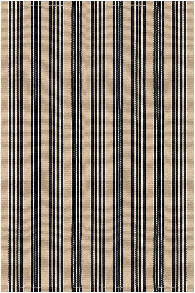 KOZYFLY 5x7 ft Area Rug Brown and Black Striped Living Room Rug Woven Washable Cotton Farmhouse Indoor Outdoor Rugs for Porch Patio Bedroom Dining Room Carpet