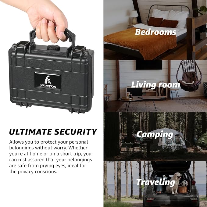 INFINITKIN Smell Proof Box Small Smell Proof Storage Box with Lock | Airtight & waterproof smell proof container with storage jar for home & travel. Includes pocket scale & accessories.