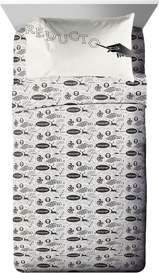 Harry Potter Twin Comforter Set 5 Piece Soft Fantasy Bedding, Blue | Deathly Hallows, Bed in a Bag, Comforter Sheets Sham Pillowcase, Official Product, Soft Microfiber, Machine Washable, Gift