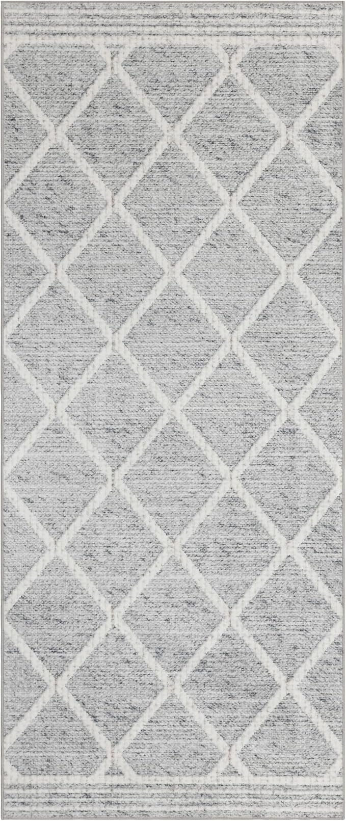 ReaLife Rugs Machine Washable Area Rug Runner - Living Room Bedroom Bathroom Kitchen Entryway Office - Padded Low Pile Stain Resistant Premium - Boho Modern Farmhouse - Tessa - Gray Ivory 2'6" x 6'