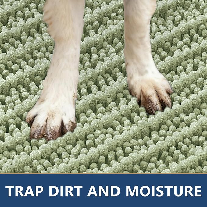 Smiry Dog Door Mat for Muddy Paws 70x24, Absorbent Dirt Trapper, Non-Slip Washable Chenille Entryway Rug for Inside Floor, Sage Green, Layered Pattern