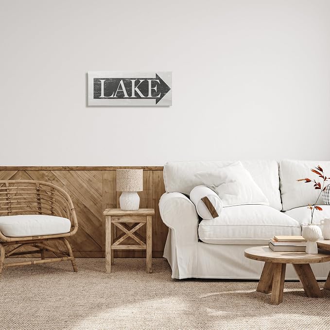 The Stupell Home Decor Collection sca-155_cn_10x24 Lake Arrow Sign Grey and White Distressed Stretched Canvas Wall Art, Multicolor | Stupell Industries | 24 x 10 Inches, Easy to Hang and Sturdy, Made in USA, by Lil' Rue