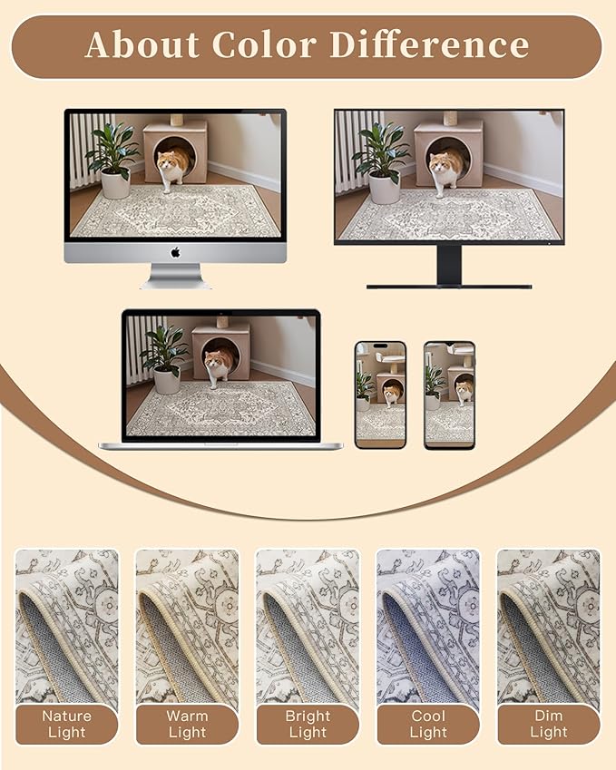 Madane Hallway Runner Rug 4x8 Wide: Washable Thin Runners for Hallways Entry, Non Slip Soft Vintage Kitchen Rugs Low Pile Carpet Runners for Living Room Bedroom Dining Room Foyer (Beige/Brown, 4x8)