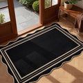 EDIMENS 2.6x4 Front Door Mat Easy Jute Scalloped Outdoor Small Entryway Rug | Non-Slip Washable Area Rug Low Pile Geometric Black Doormat Indoor Outdoor Farmhouse for Entrance Entry Front Porch Doorway